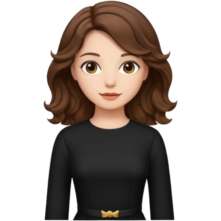 دختری با موهای بلند و لباس بلند دامنی و آستین بلند مشکی شیک و زیبا و موهای قهوه ای موج دار emoji