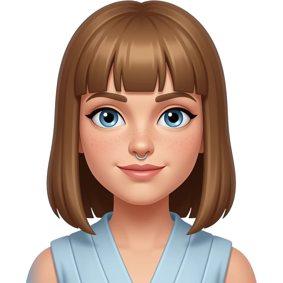 Female princess, blue lightsaber,slightly lighter skin tone , with shoulder length straight hair and a nose ring, freckles around nose emoji