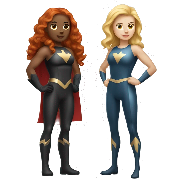 Superhero Duo Caucasian redhead female and  Caucasian blonde female emoji
