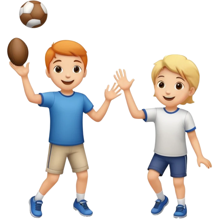 two children playing catch, one throwing and one catching a ball, happy and playful emoji