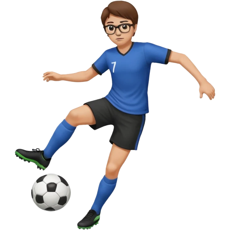 Fat sad guy with brown hair and glasses kicking a ball emoji