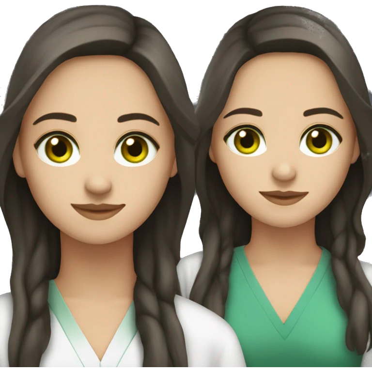create a medical student with long dark brown hair, fair skin, green eyes emoji
