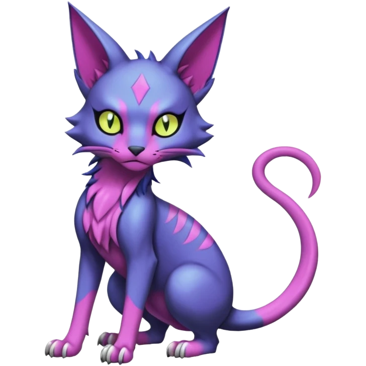  edgy badass dark gloomy colorful neon pastel whitish scaley Bastet-Noibat-Gatomon-Digimon-Fakémon-Pokémon-creature (full body) emoji