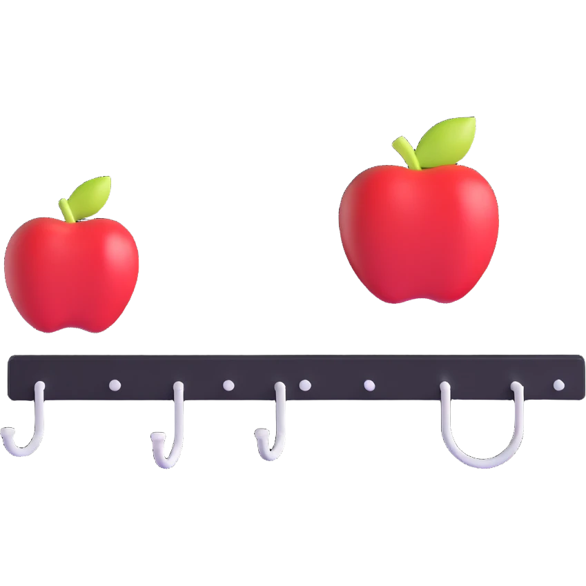 sleek white wall-mounted coat hooks in apple-inspired minimalist design emoji