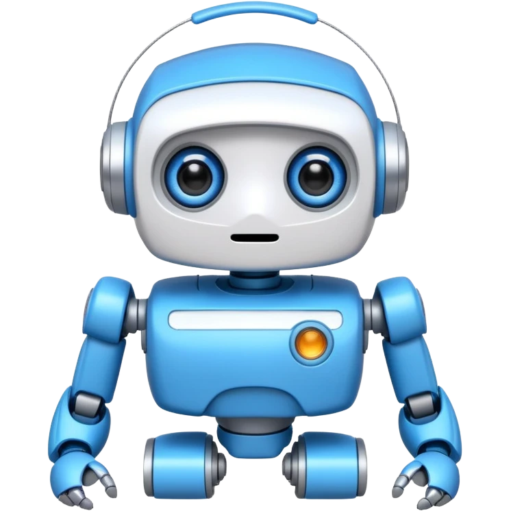 “Um robô branco e azul, com olhos digitais grandes, jeito atrapalhado e aparência muito fofa.” emoji