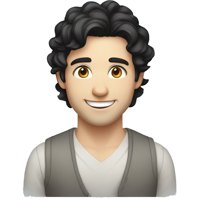 Man, wavy black hair, bright blue eyes, white skin, caucasian, smiling, happy emoji