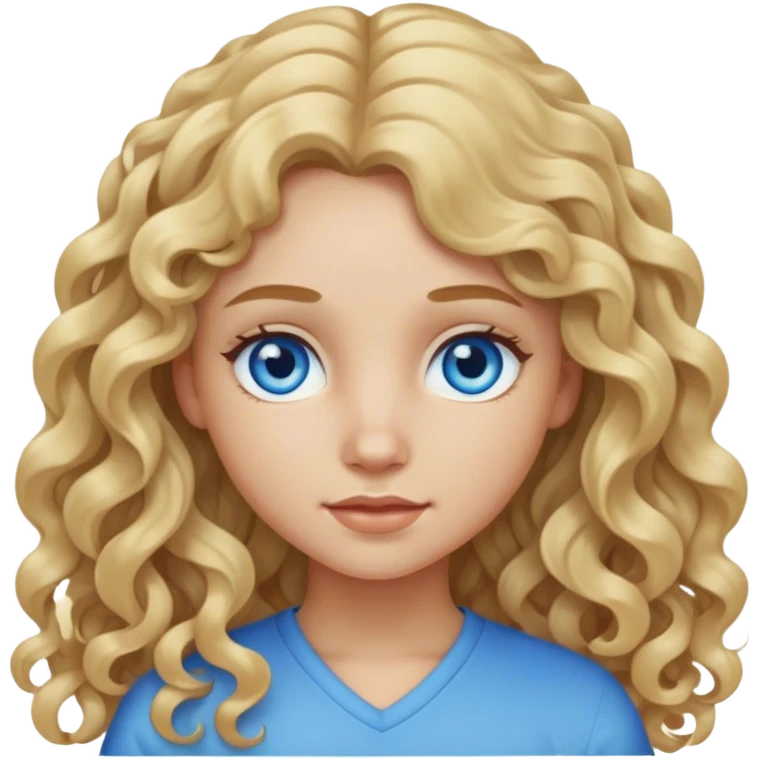 Girl with Long curly middle blond Hair Blue eye and light Skin  emoji