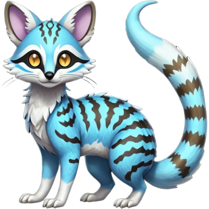 Rare realistic exotic cute epic pretty beautiful handsome gorgeous aesthetic colorful vibrant Vernid-Protogen-Primagen-Wickerbeast-Genet-Trico-species-Fakemon-hybrid-creature by LiLaiRa, beautiful intricate markings, full body emoji