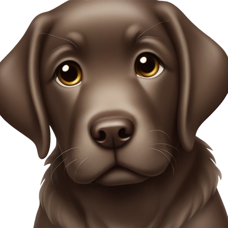Chocolate labrador adorable cuddly puppy with small white patch of fur on chest and blue small collar emoji