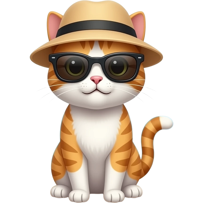Gato con gafas y gorra en la playa emoji