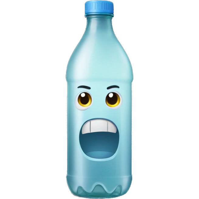 A plastic bottle with an evil expression on it emoji