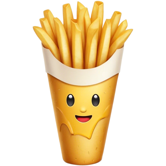 Belgian Fries Cinematic Realistic Belgian Fries Dish Emoji, depicted as a generous serving of crispy fries neatly presented in a white paper cone, rendered with vivid textures and appetizing, natural lighting. emoji