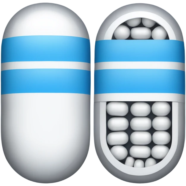 A capsule-shaped pill: one half is blue, and the other half is white. emoji