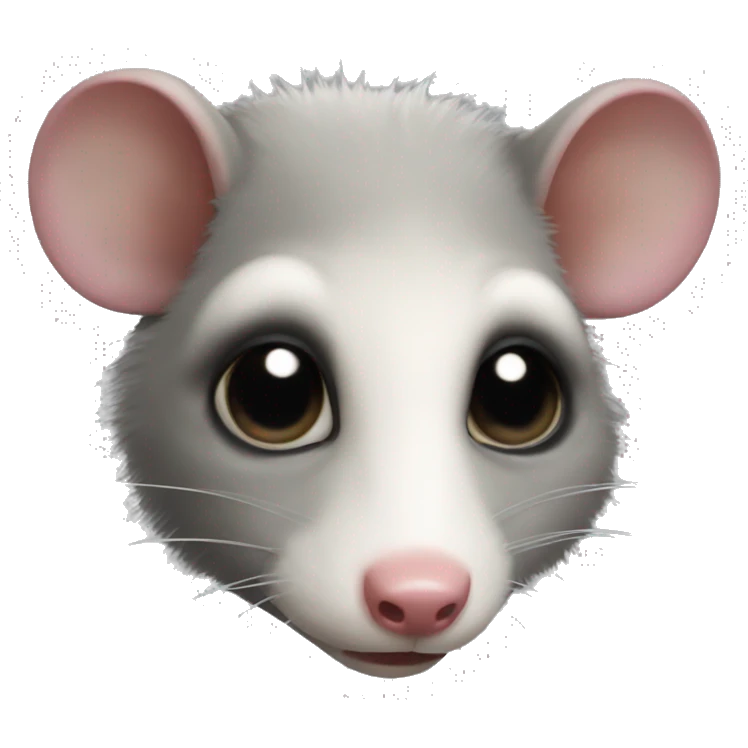 A detailed emoji of an opossum's face, showing sadness with a tear dropping from its left eye. emoji