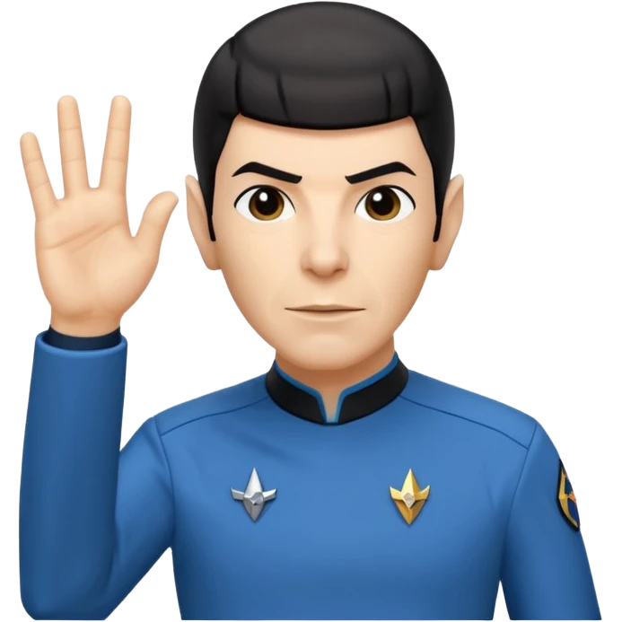 Spock with the Vulcan salute with Starfleet blue uniform (Star Trek) no green face emoji