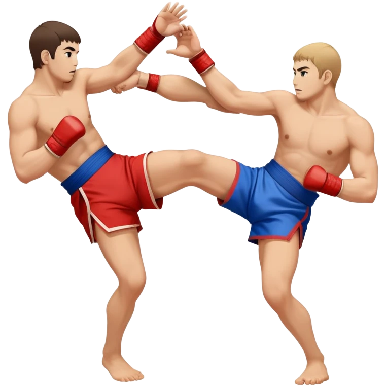 An icon symbolizing Sambo, featuring two fighters in blue and red kimonos with shorts and wrestling shoes. One executes a powerful throw, while the other attempts a defensive grab. The fighters are engaged in a grapple, using joint locks and sweeps.  emoji