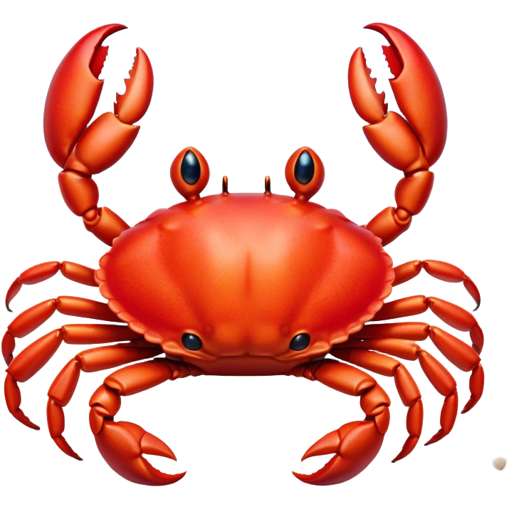 Cinematic Realistic Cute Crab Portrait Emoji, Head tilted playfully and inquisitively, featuring a compact, sturdy form with a glossy red shell uniquely forming an endearing face with bright, sparkling eyes, rendered with intricate natural textures and subtle coastal hues, high shine, affectionate and spirited, styled with a touch of seaside whimsy, soft glowing outline, capturing the essence of a mischievous yet lovable crab that seems ready to pinch playfully out of the screen into your arms! emoji