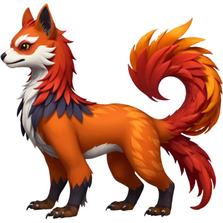 4-legged realistic scaly long-big-beaked Gryphon-Griffin-Griffsnuff-Talonflame-Silvally-Nargacuga-Red-Panda-fusion-hybrid-animal-Fakémon-creature, full body, with a long thin tufted lion-tail emoji