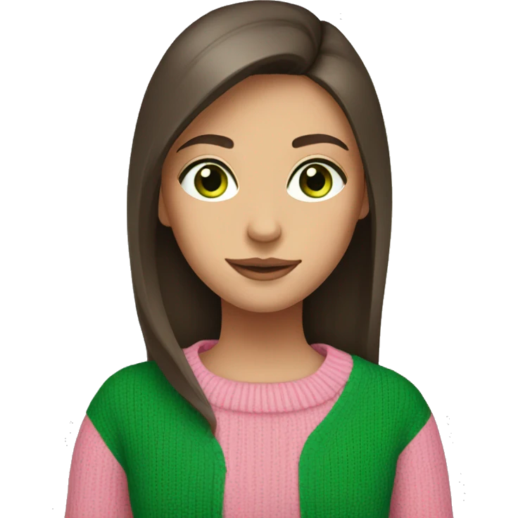 Brunette girl with long hair and green eyes in a pink sweater emoji