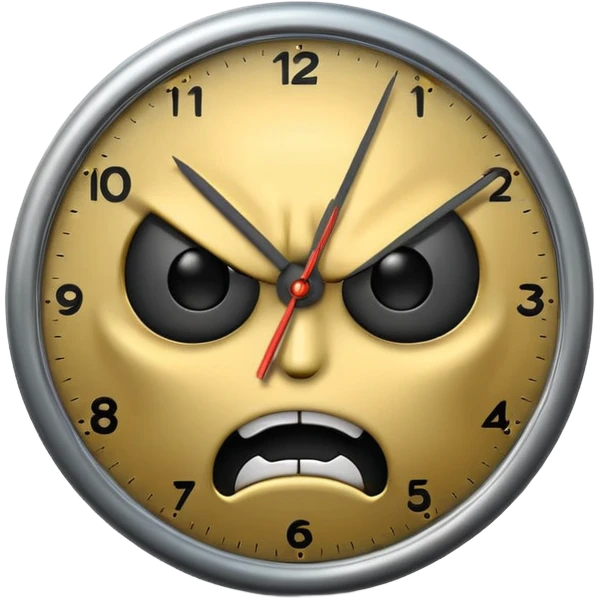 revenge time emoji, clock with angry face, dramatic emoji