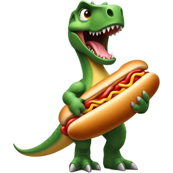 Dinosaur with a hotdog emoji