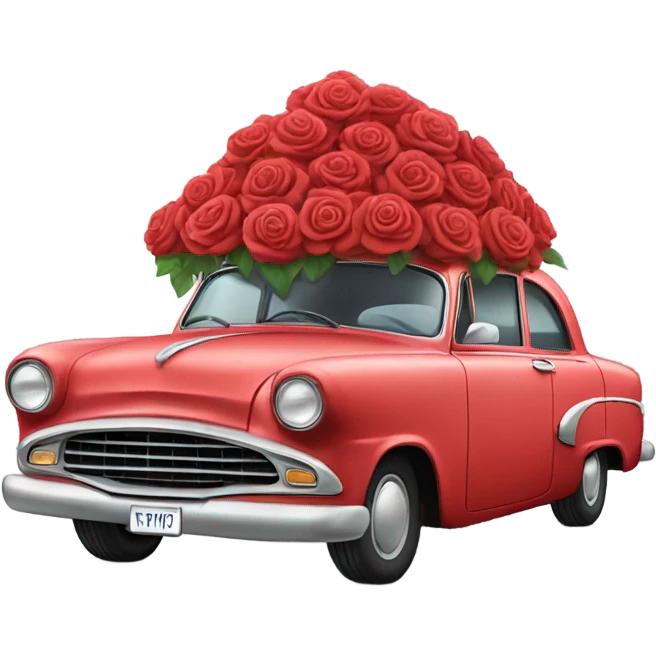 red pastel car in the trunk many roses emoji