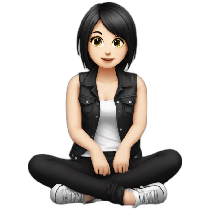 Full body curvy emo girl sits on the floor черная юбка белые трусики рваные полосатые чулки emoji