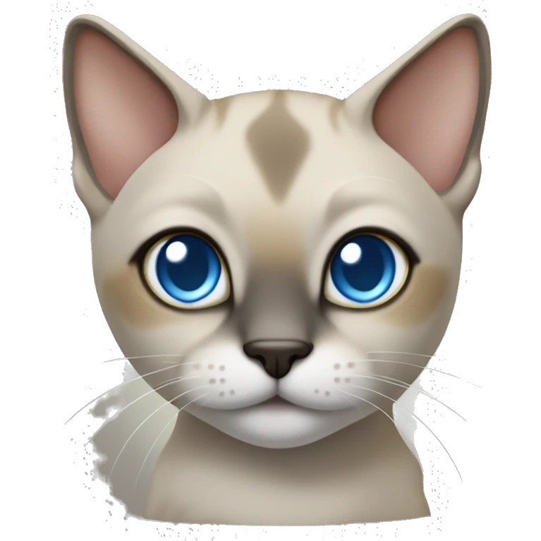 Thai breed adult cat with a light cream-brown body, dark gray nose and face, ears, and paws. sharp ears, and striking light blue eyes  emoji