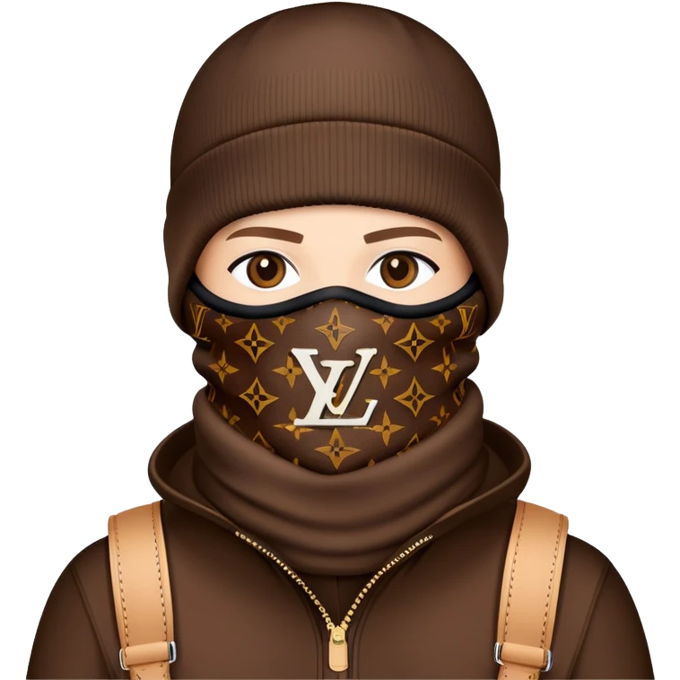 luxury Louis Vuitton ski mask with brown LV monogram pattern emoji