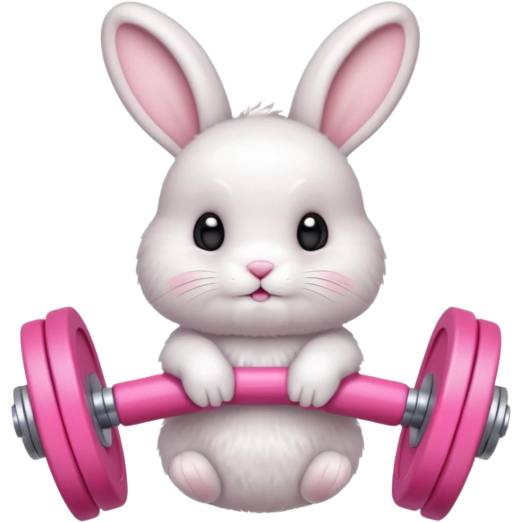 White cute Bunny lifting soft pink dumbells emoji