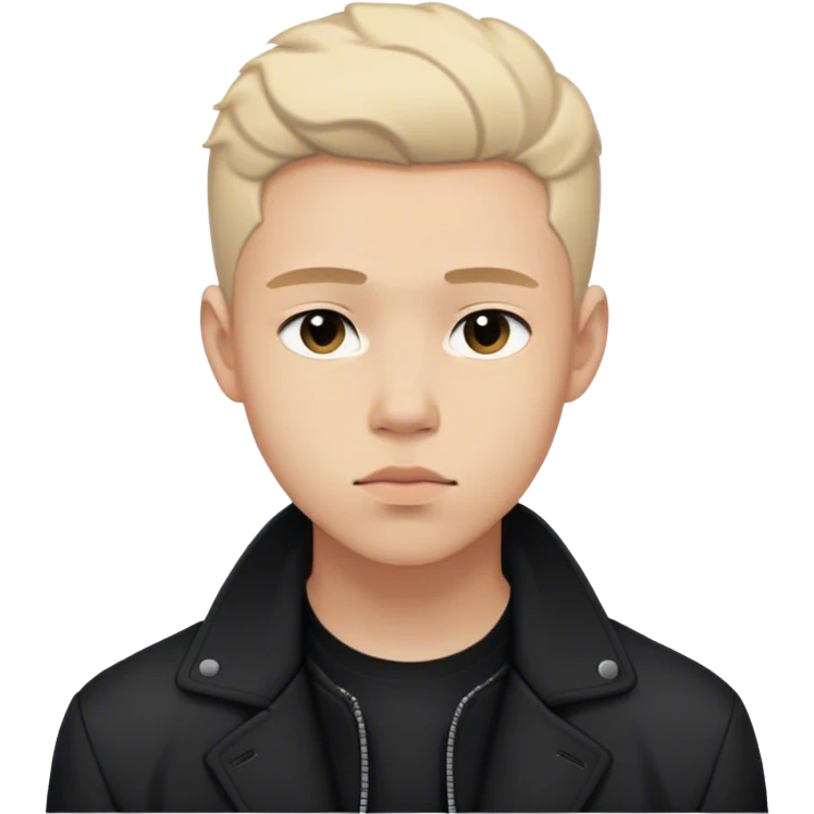 Create an emoji representation of a young man with a calm, introspective expression, wearing a black jacket, with soft lighting and a slightly dreamy, low-key aesthetic." emoji