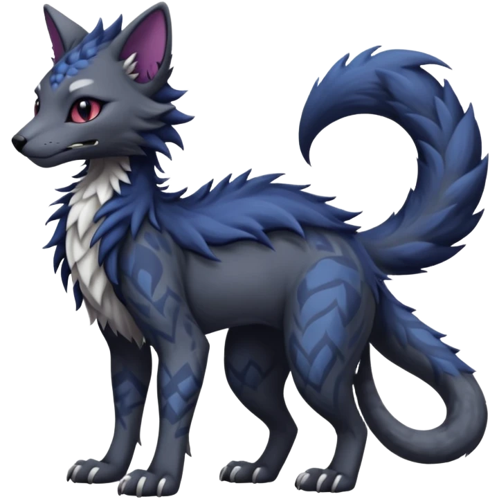 Kawaii dark edgy fantasy feline-vernid-sergal-fursona animal creature with a tufted tail full body with intricate markings  emoji