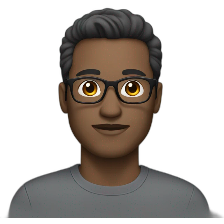 white man with black glasses and dark brown hair wearing a basic grey shirt emoji