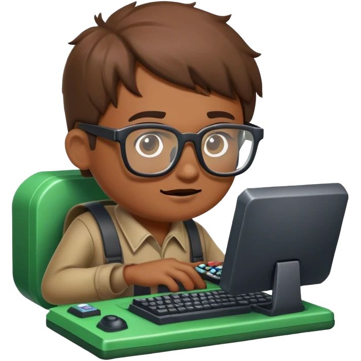 Септик в очках играет в компьютер  emoji