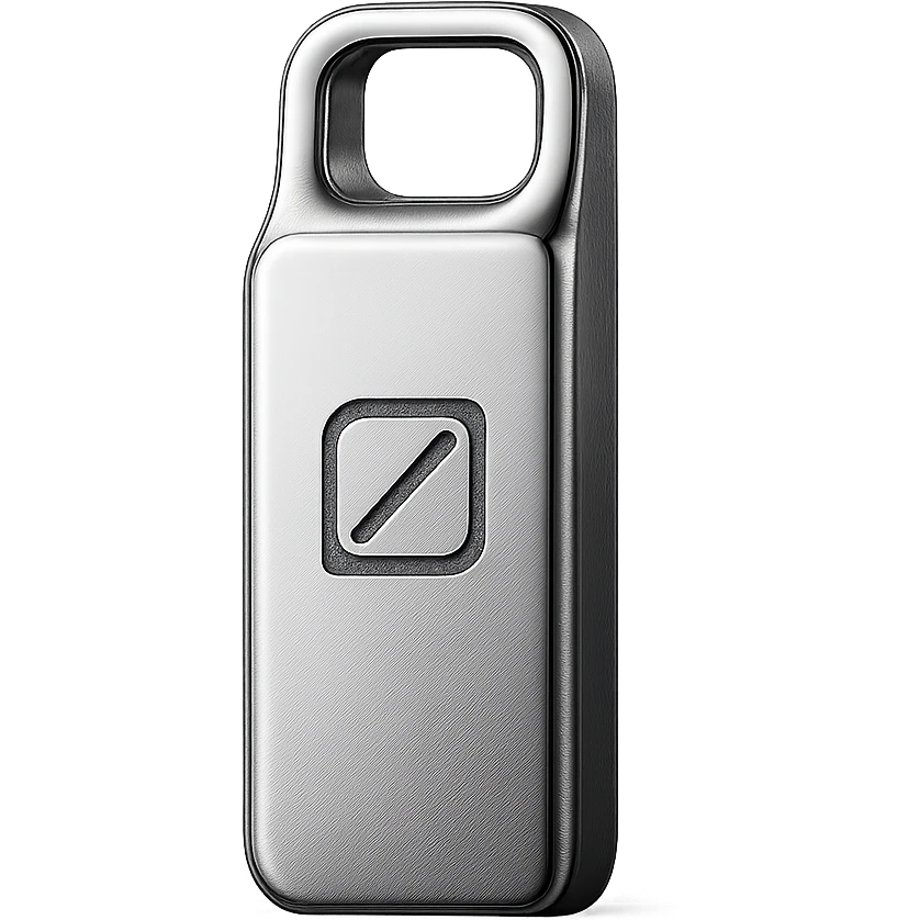 minimalist logo on a sleek metallic USB drive, modern branding gadget emoji