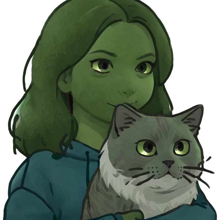 Brunette girl with dark blue sweatshirt holding a fluffy grey Siberian cat emoji