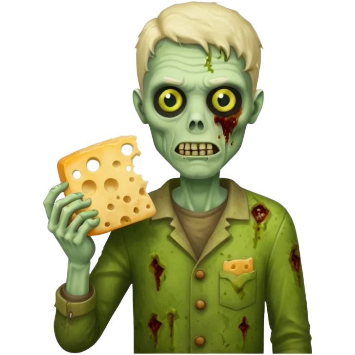 man zombie holding moldy cheese piece emoji