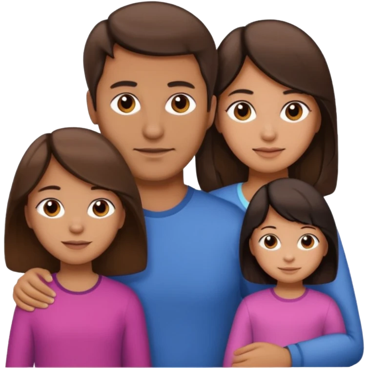 family dad with brown hair, mom with brown hair, little girl with tan skin and black hair emoji