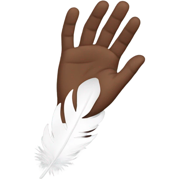 brown hand and a white feather flies above it emoji