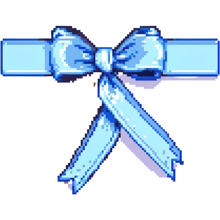 blue and shiny decorative ribbon in pixel art style emoji