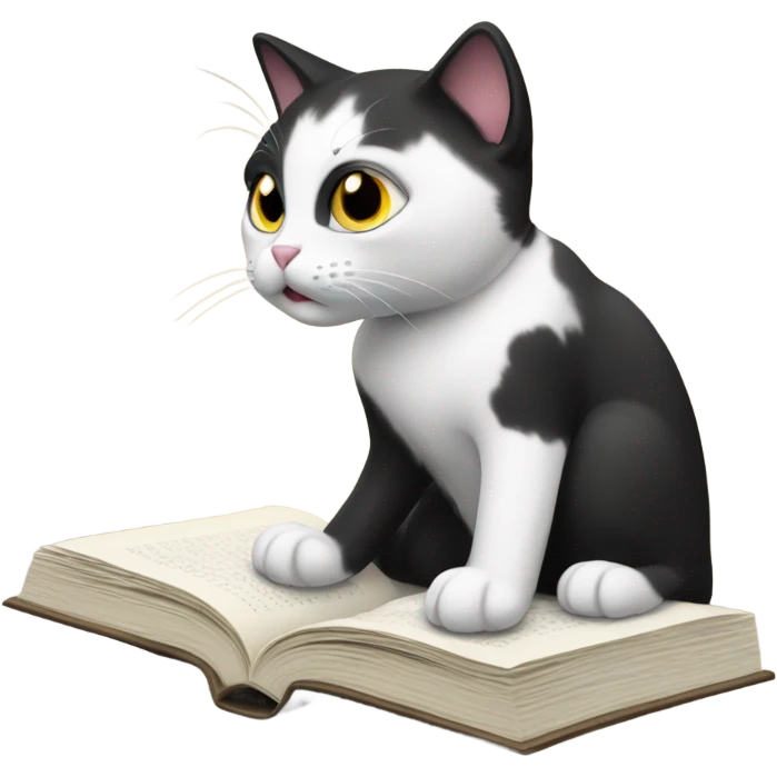 Black and white cat reading  emoji