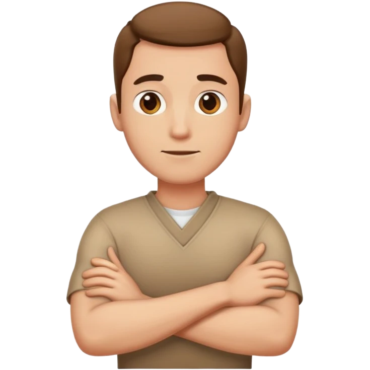 man with arms crossed and hands around neck. emoji