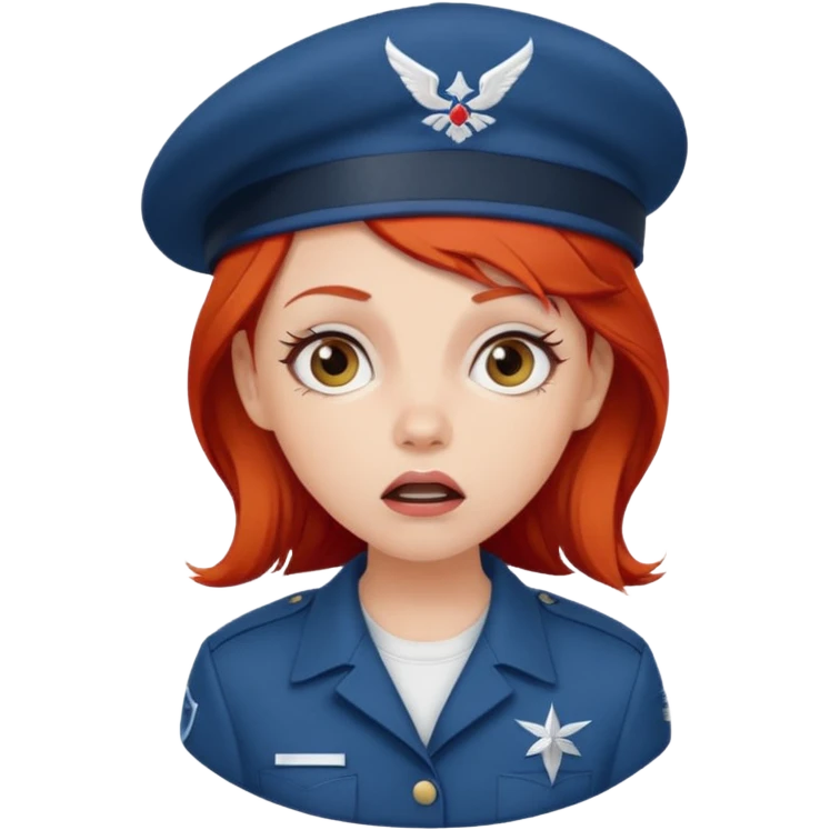 shocked face on white girl red hair Air force beret emoji