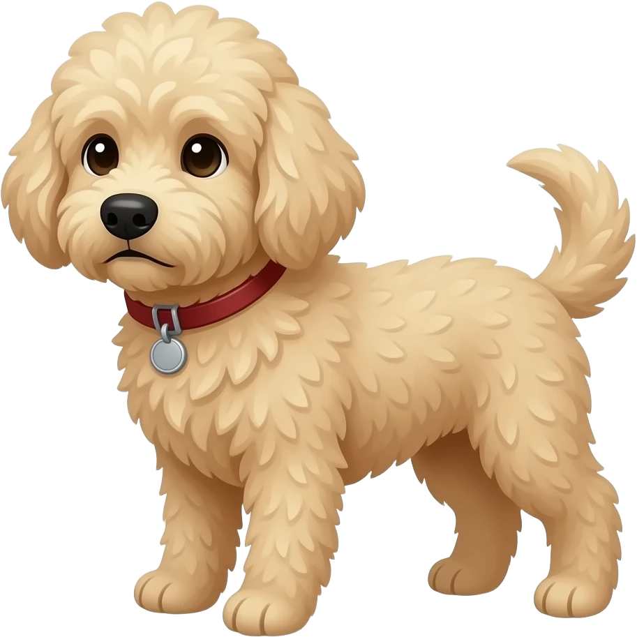 adult large goldendoodle dog light tan, with a look of judgement emoji