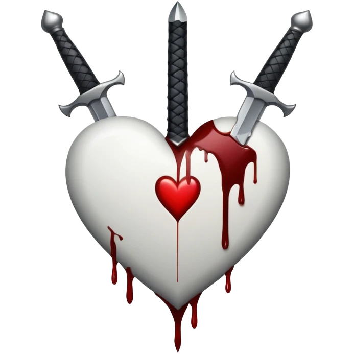 Black and white heart with a dagger going through it with blood on the dagger  emoji