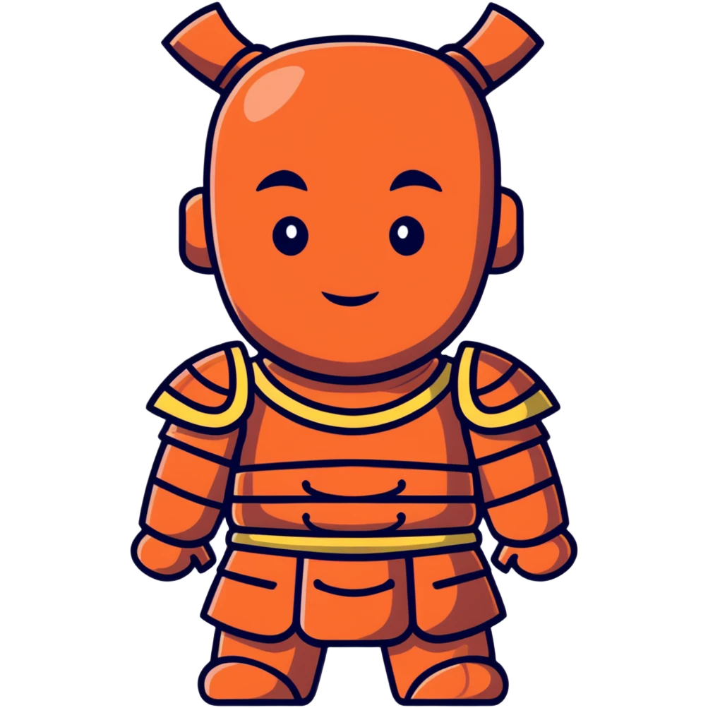 Terracotta warrior with detailed armor and stoic expression, ancient Chinese clay soldier emoji