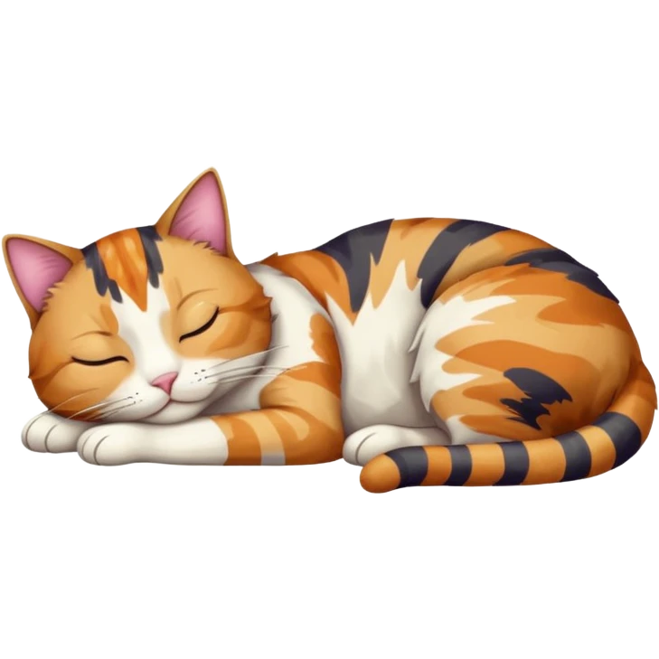 full body colourful light patched calico tabby cat sleeping emoji