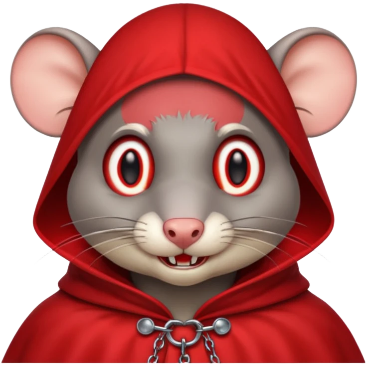 Vampire animal, rat in red collar cloak, red eye, fangs emoji