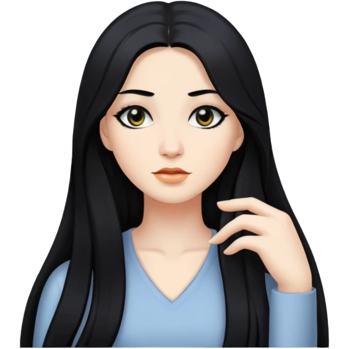 Tóc dài đen hai mái, mắt đen, da trắng emoji