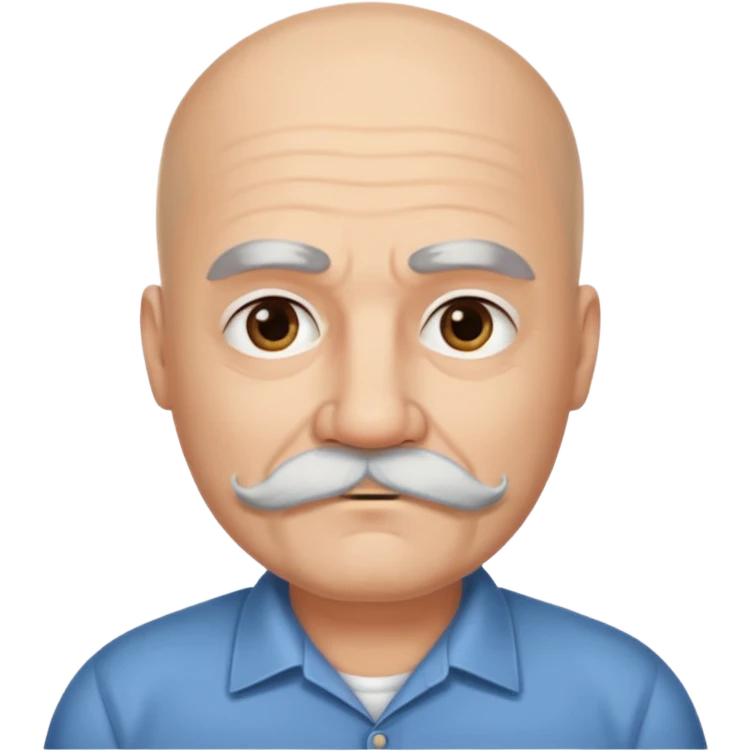 61 years old. Bald with dark hair on the sides. black thick moustache. White beard. saying sorry. where is the white beard emoji